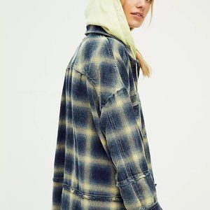 Free People Calico Basin Blue Plaid Shirt Jacket
